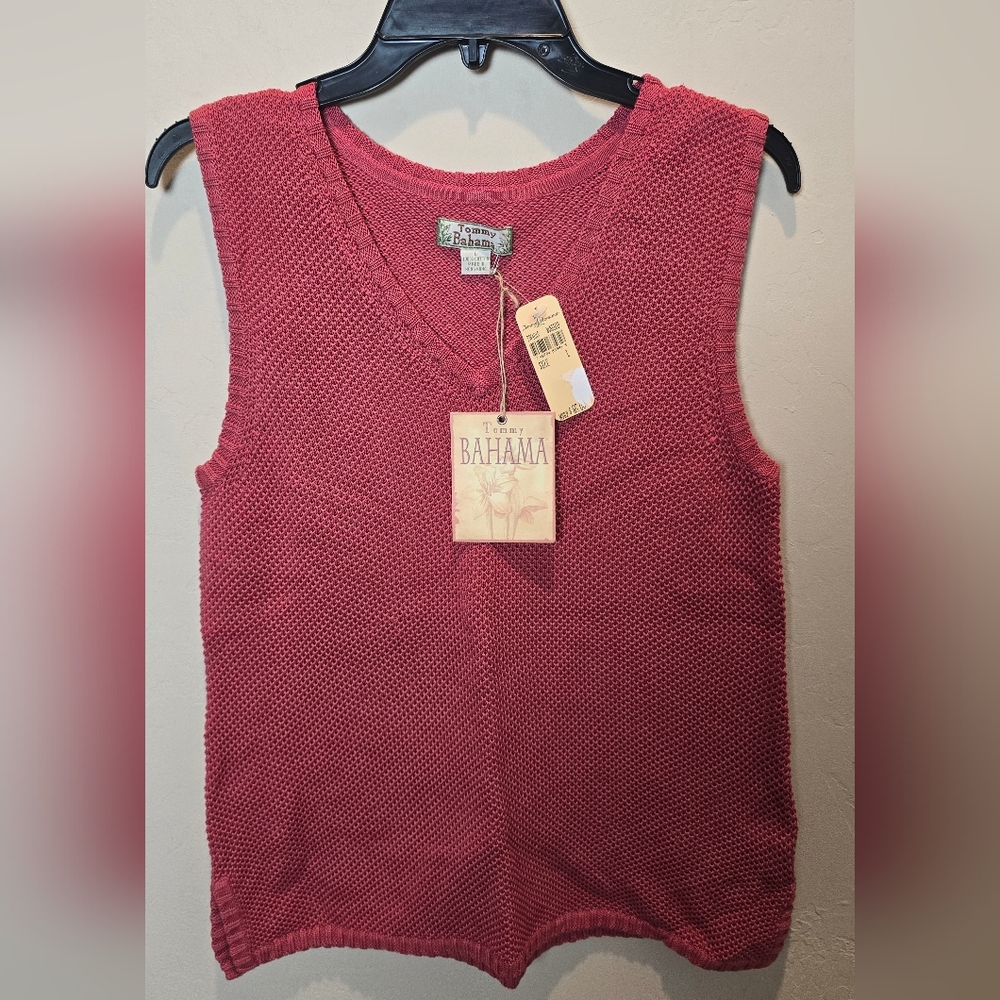 Tommy Bahama Pineapple Smoothie Shell Rosehip Knit Sleeveless V-Neck Top NWT